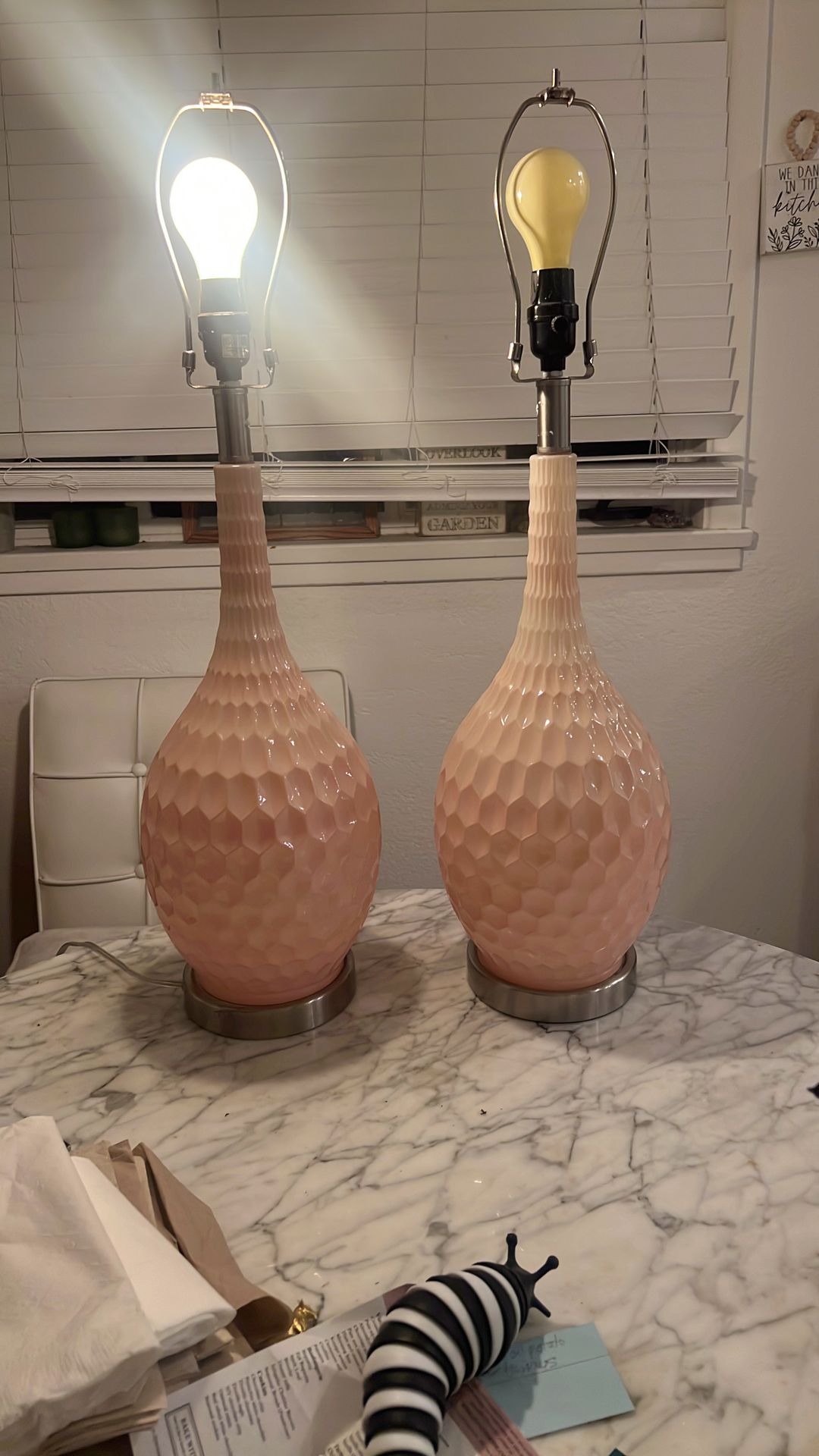 Pink glass lamps