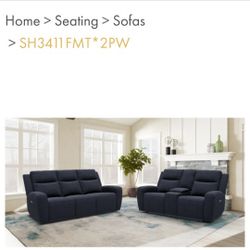 2 Pc Black Fabric Manual Sofa And Loveseat (New)