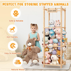 Stuffed Animal Storage & Organizer, Wooden Cute Zoo Toy Holder for Toddler Rooms, Playrooms & Bedrooms