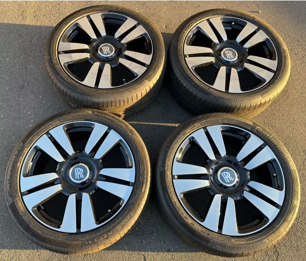 22" Rolls Royce Cullinan Forged OEM Black Polished Wheels No Caps Tires 345B