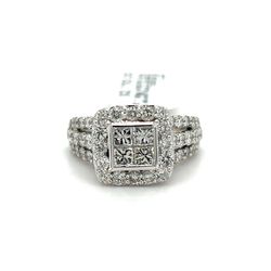 14kt White Gold Womens Diamond Engagement Ring 4 Princess Cut Halo Diamonds 2.1ctw 7.80grams Size 6 1/2 138943 1