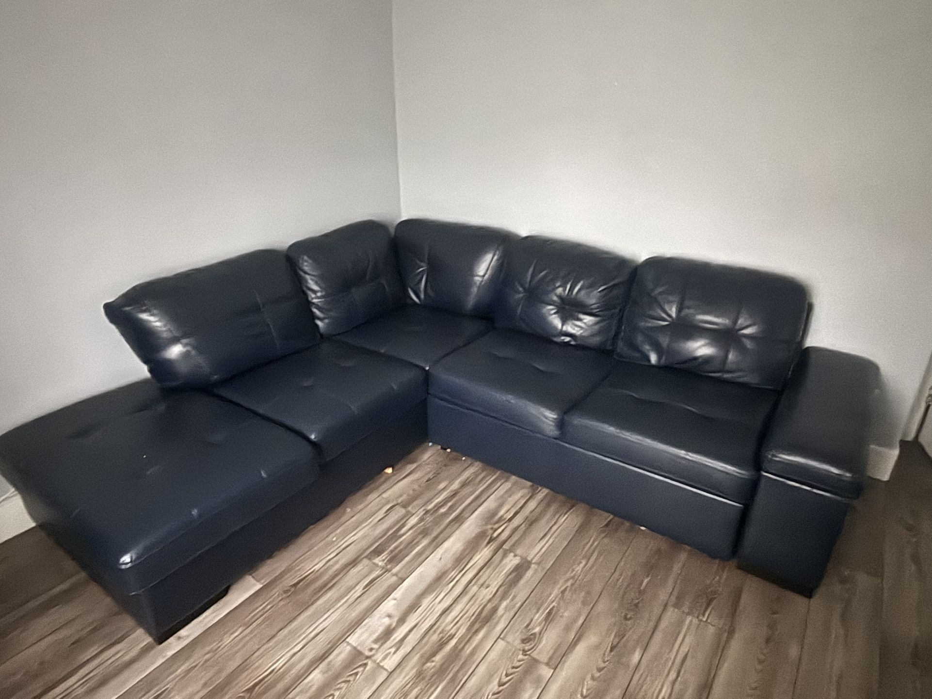 Dark Blue Leather Couch