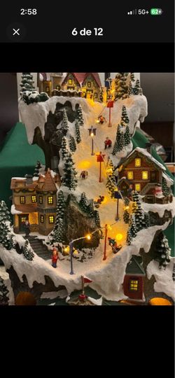 Animated LED Ski Village Music 8 Holiday Songs Christmas Decor Large 12"×20"