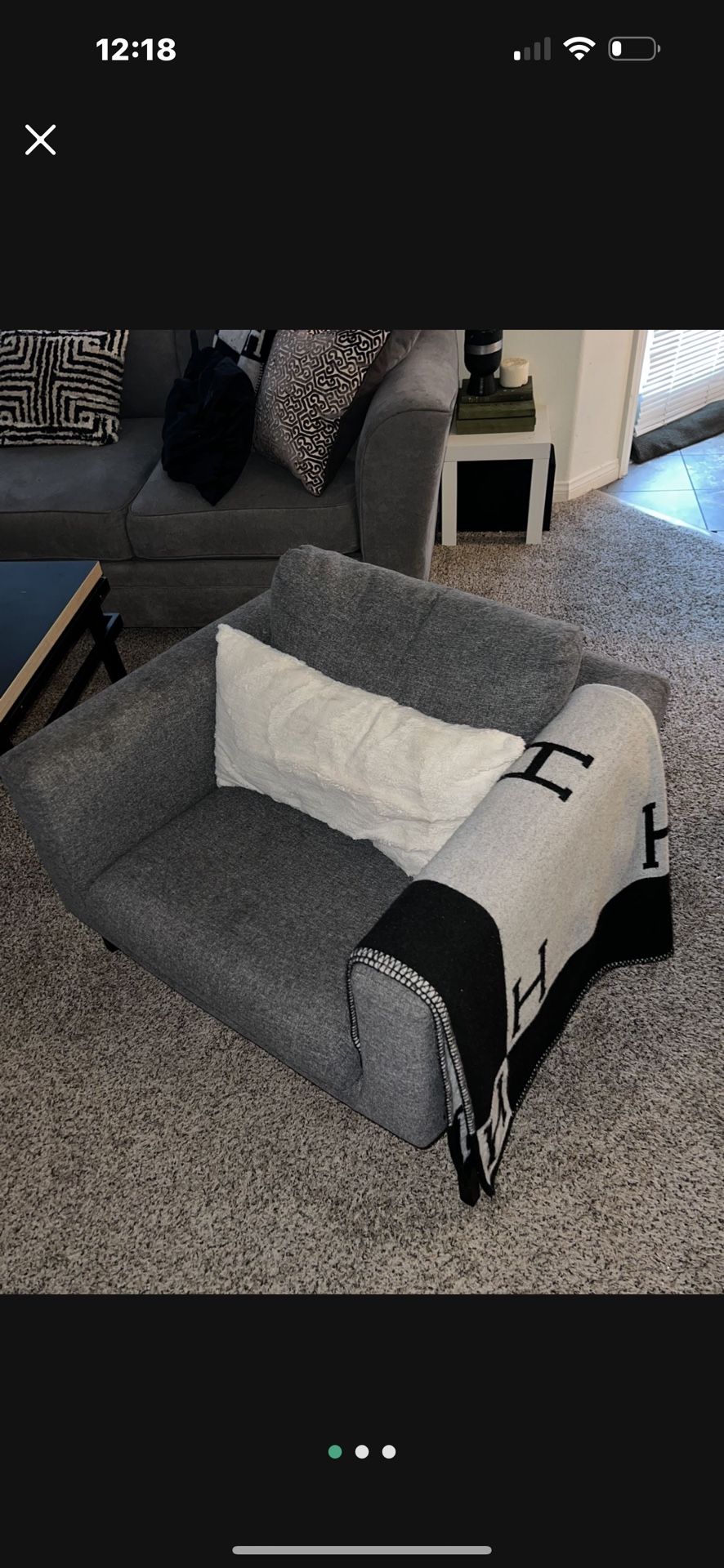 Grey Accent Chair With Black Hardware