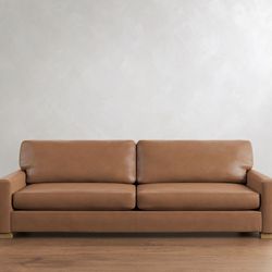 Pottery Barn Turner Petite Square Down Leather Grand Sofa 104”