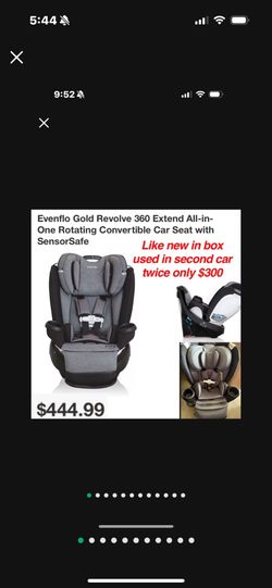 Like new in box only used 2 times in second car no longer need Evenflo Gold Revolve 360 Extend All-in-One Rotating Convertible Car Seat with SensorSaf