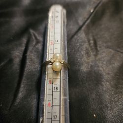 14k Pearl Akd Diamond Ring