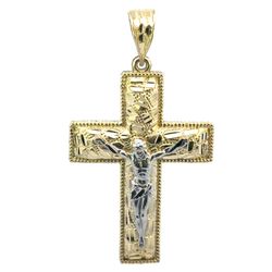Men’s 10k Two Toned White Yellow Gold Large 2.5” Inch Nugget Crucifix Cross Pendant For Necklace GP3130767