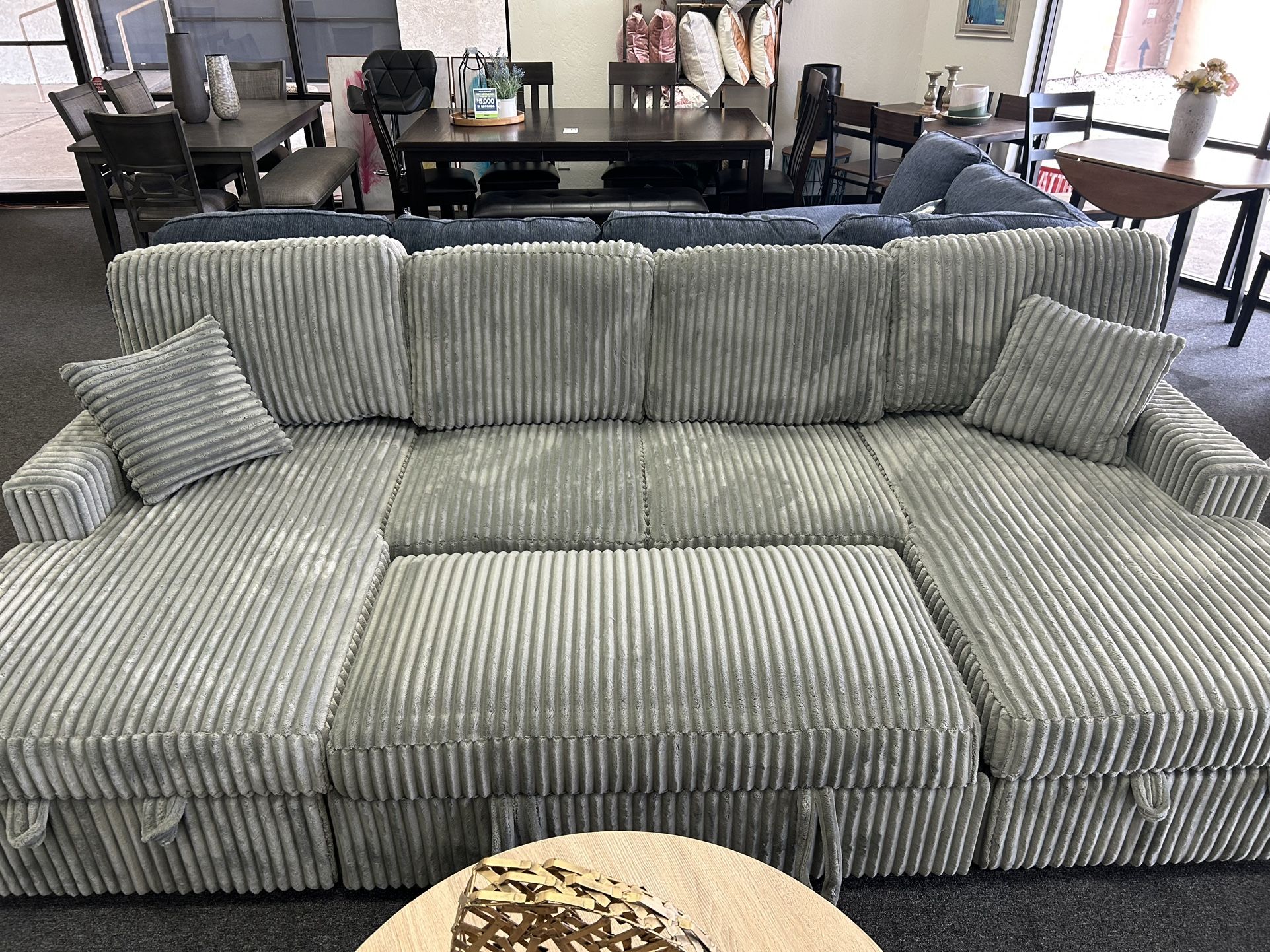 Double Storage Chaise Sleeper Sofa Sectional With Pull Out Bed