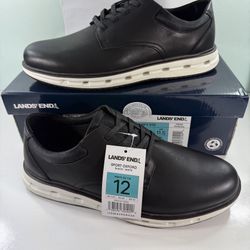 New Lands' End Mens Shoes Oxford Black Casual Cushioned Lace-Up Lightweight Durable - Size 12