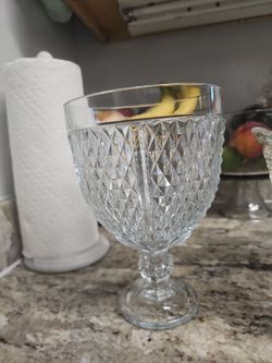 Clear Diamond Cut Glass Goblet
