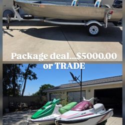 16ft Aluminum Boat And Two Jet Skis