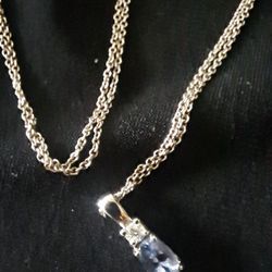 Silver Necklace with Tanzanite and diamond Gemstone Pendant