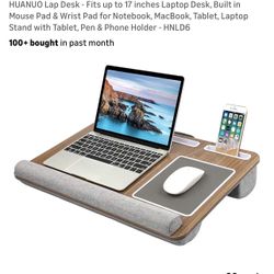 HUANUO Lap Desk - Fits up to 17 inches Laptop Desk, Built in Mouse Pad & Wrist Pad for Notebook, MacBook, Tablet, Laptop Stand with Tablet, Pen & Phon