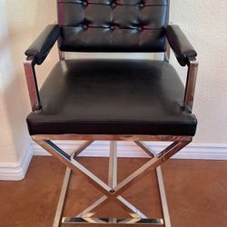 Director Chair Chrome And Black Leather Modern Bar Stool