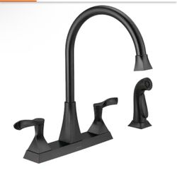 Everly Double Handle Standard Kitchen Faucet with Spray in Matte Black
