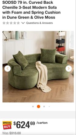 Curved back chanel , 3 seat  modern sofa and olive green