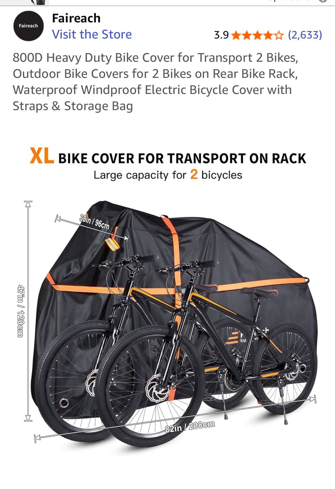 Faireachu 800 D Heavy Duty Bike Cover For Transporting 2 Bikes