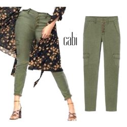 CAbi Open Button Fly Skinny Leg Olive Green Stretch Cargo Pants Style #5872 SZ 4