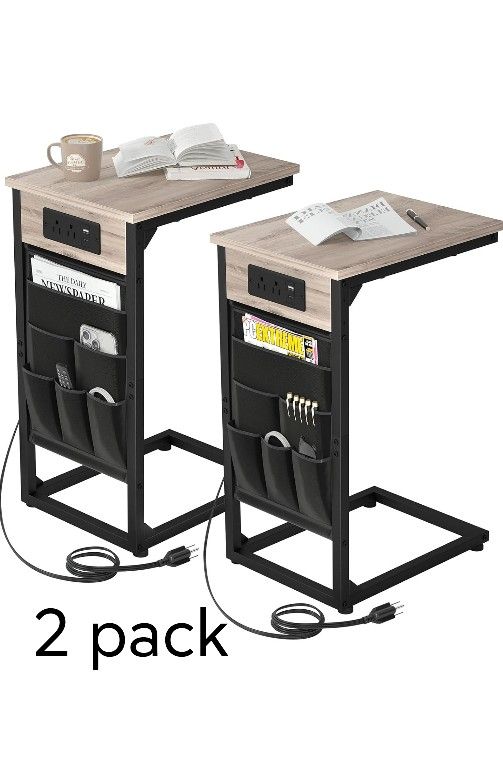 C Shaped End Table with Charging Station