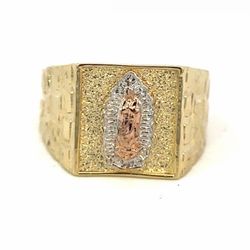 Men’s 14k Tri Toned Rose White Yellow Gold Virgin Mary Gold Nugget Ring Size 11 GP3115207