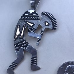 LG Sterling Silver &14k Gold Kokopelli Pendant , Heavy , Nice Detail , Stamped On Backside 