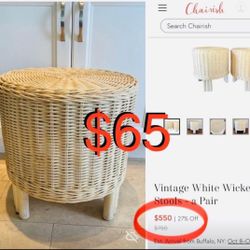 $65 Mid Century Rattan Pouf Stool in great condition very sturdy