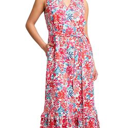 Jones New York Women's Women's Sleeveless Printed Linen Maxi Dress