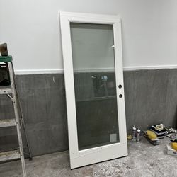 New Exterior Fiberglass Door With Glass Panel.