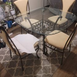 Glass Dining Table Set with 4 Chairs – Metal Frame, Modern Style