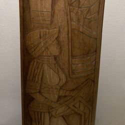 Rare Modernist Wooden Block Relief Carved Wall sculpture by Peter