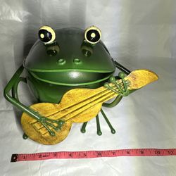 Frog Figurine Playing Cello Metal