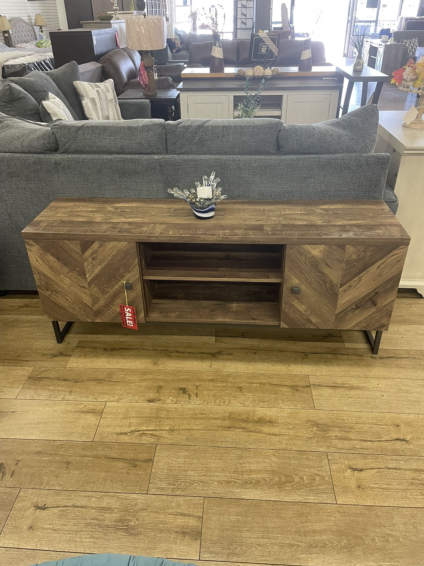 60” Rustic Oak Herringbone TV Stand