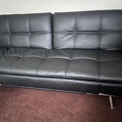 Black Faux Leather Sofa Bed – Like New