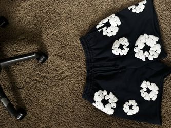 navy denim tear shorts