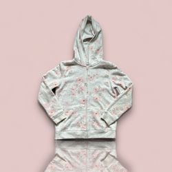 Girls Gray Pink Flower Jacket