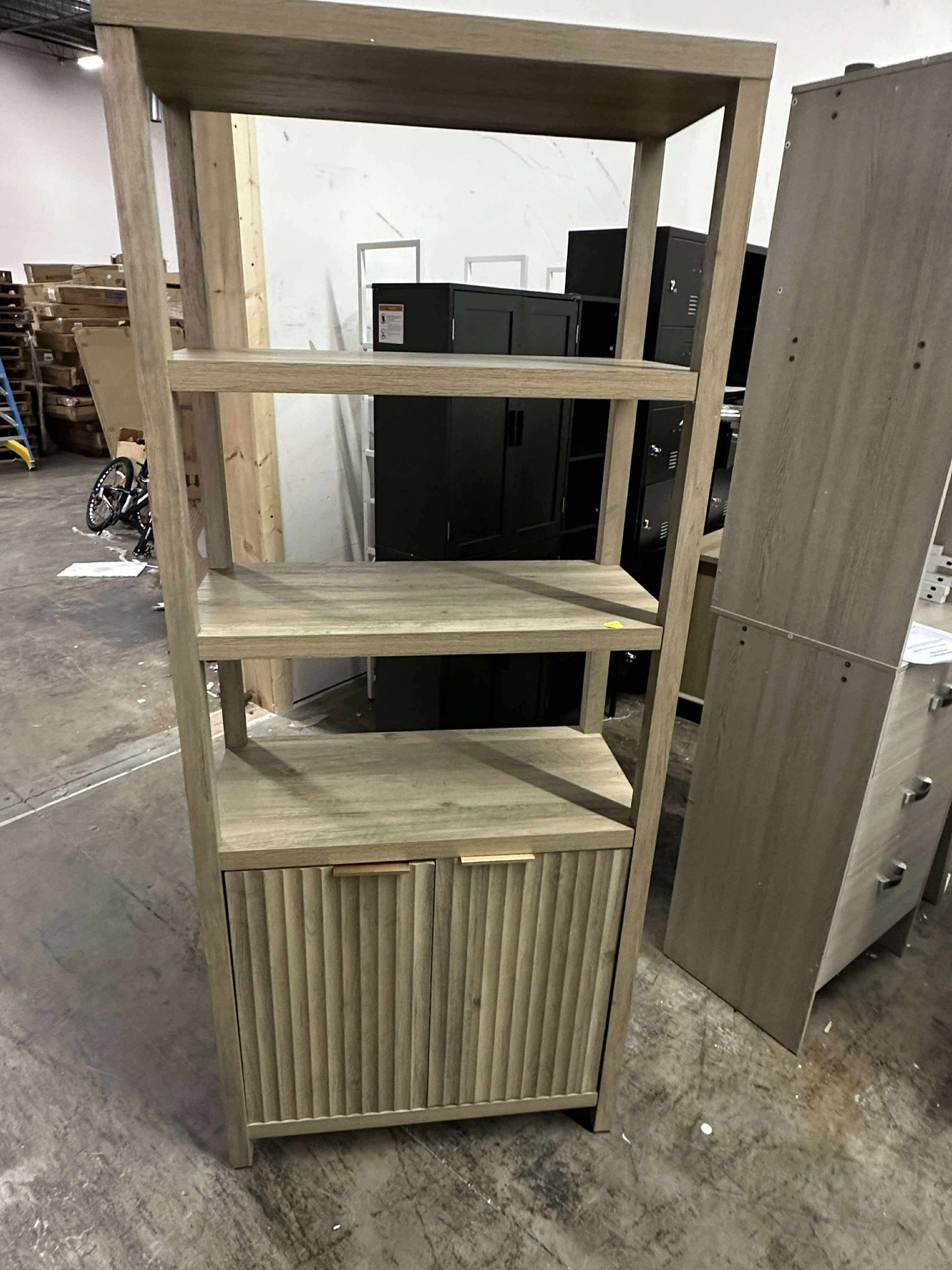 OAKHAM 5 Shelf Bookshelf with Doors, 71" Tall Bookcase with Storage Cabinet, Sunwashed Ask Oak