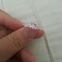 Real 925 sterling silver Pink natural Gemstone Ring Size 6