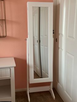 White Standing Mirror Jewelry Armoire