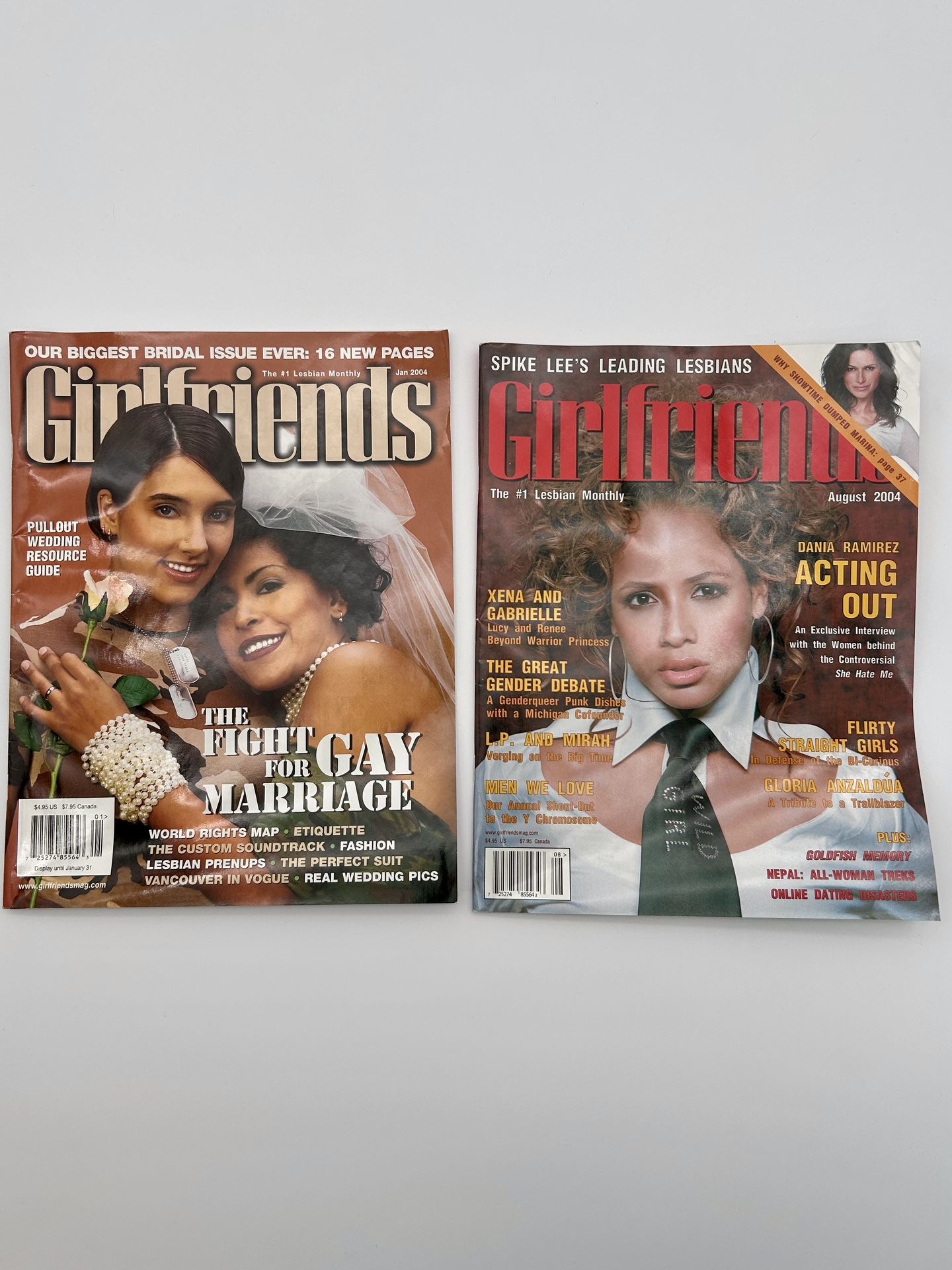Lot of 2 Girlfriends Magazines 2004 – Jan "Gay Marriage" & Aug Dania Ramirez