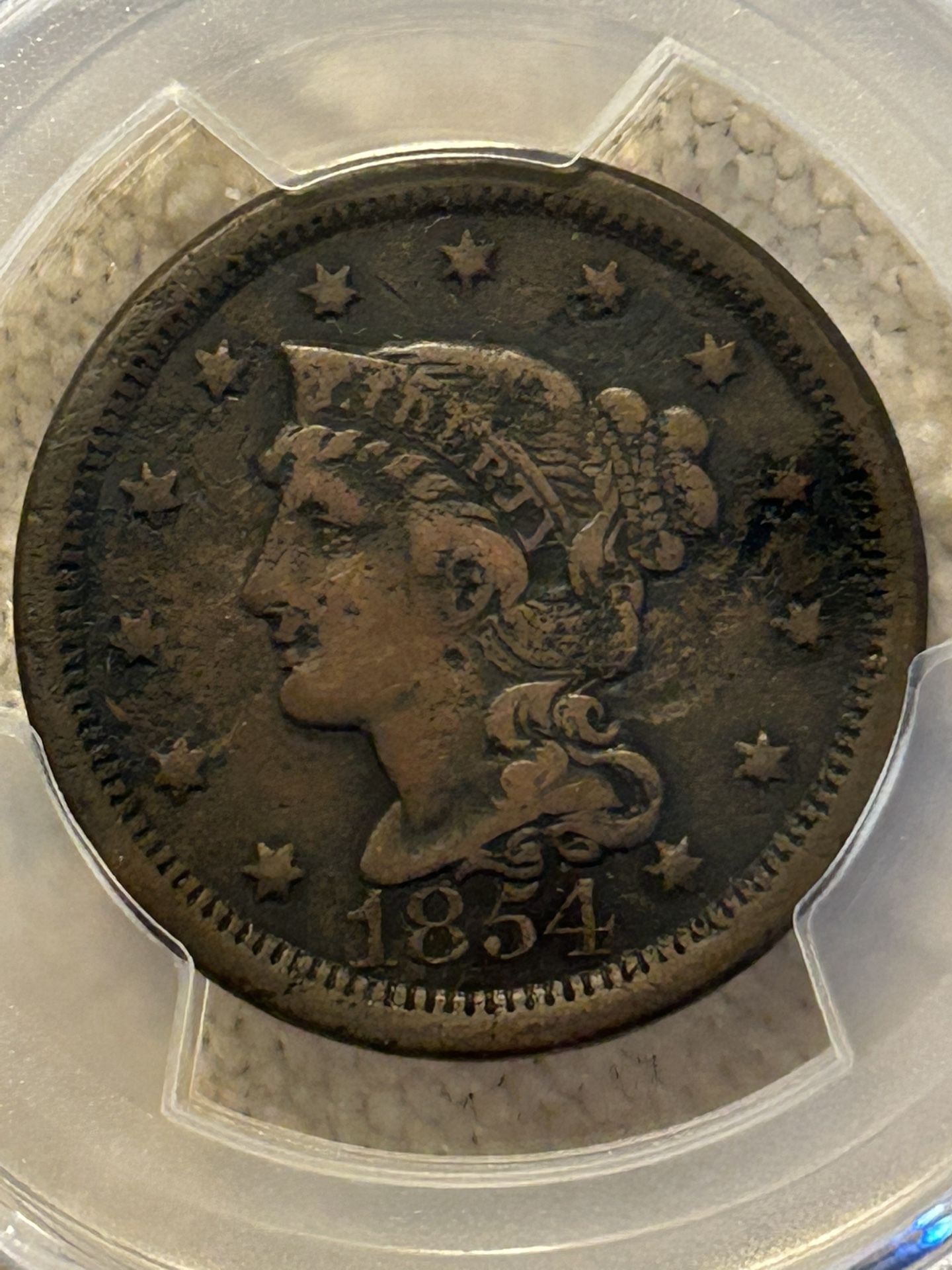 1854 Braided Hair Large Cent 1C Penny Tooled Very Fine...
