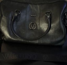 Valentino Large Black Satchel Top Handle Bag Zip Closure Detachable Strap