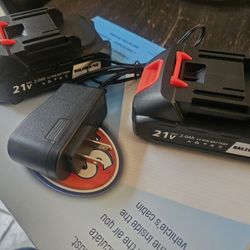2 (TWO) - 21 Volts Max 2.0Ah Li-on Battery (BALIORANGE BRAND) W/Charger Plug. No Box , Unused. 