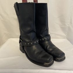 Harley-Davidson Motorcycle Boots Black Leather Men's 9 Studded Harness Emblem Toe Cap 