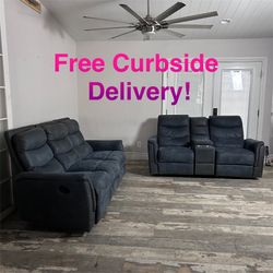 Free Curbside Delivery! Couch And Loveseat Set With Recliners And Pullout Table