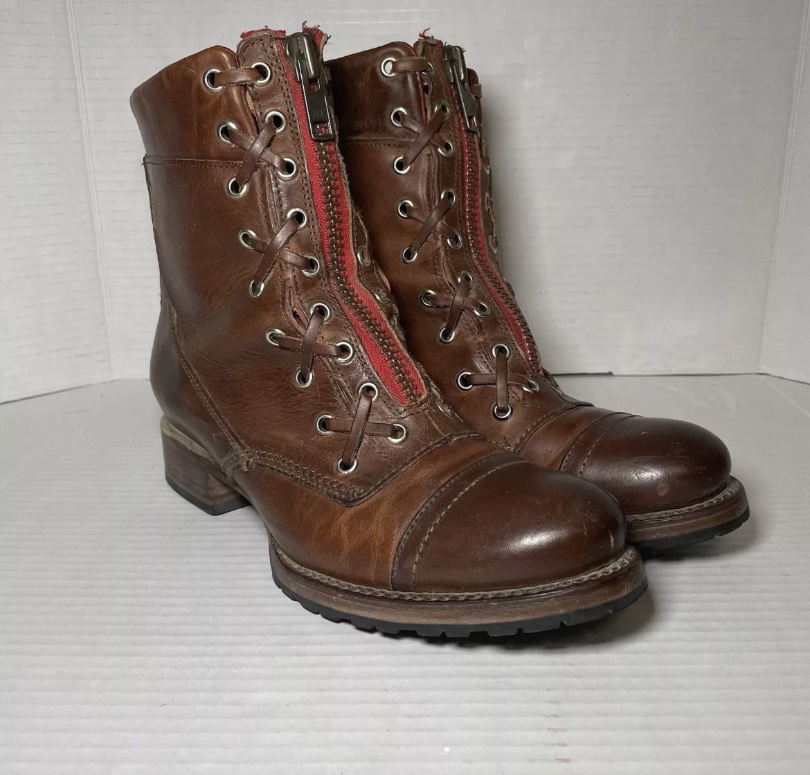 FreeBird Steven Drover Liverpool Brown Leather Red Zipper Boots Womens Size 9