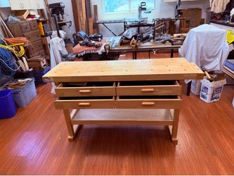 60” US General Maple Woodworkers Workbench with 4 drawers and vise.