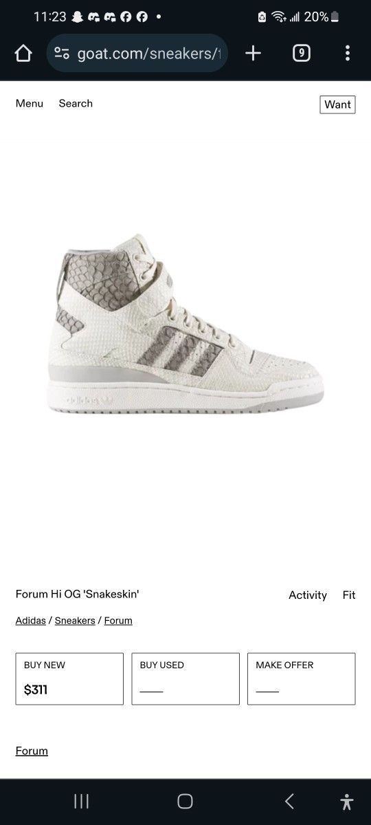 Adidas Forum Hi OG 'Snakeskin' Size 11 (NO LACES or BOX)