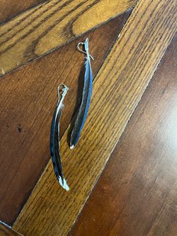 Blue and Black Feather Drop Earrings