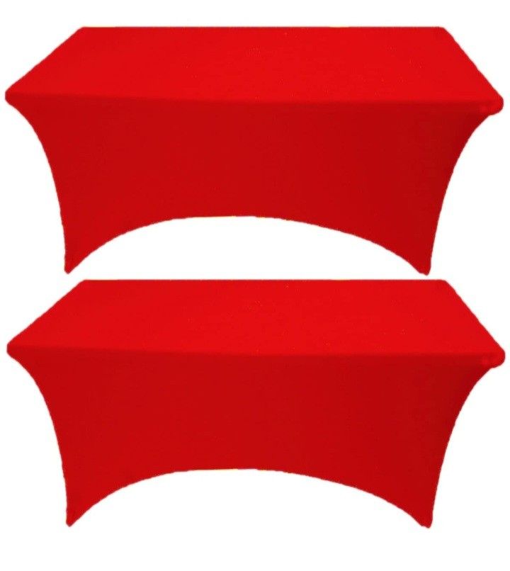 2 Pack 6FT Red Spandex Tablecloth Stretch Fitted Table Cover for Rectangular Table Event, Wedding, Banquet and Parties
